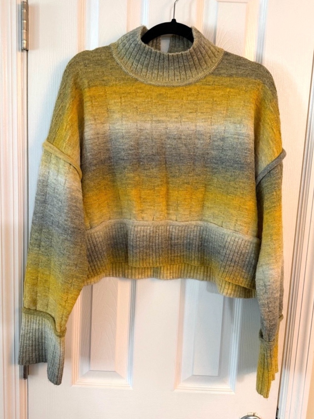 Pilcro Anthropologie Ombre Cropped Turtleneck Sweater Yellow Gray M